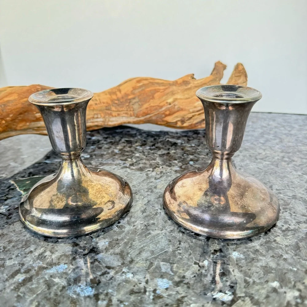 Vintage International Silver Co. 3.5” Pair Of Silver Candle Holders Decorative